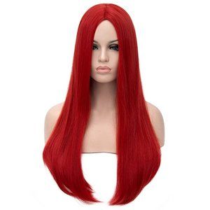 Red Wigs for Women Sally Long Red Straight Hair Wig Natural Cute Synthetic W001
